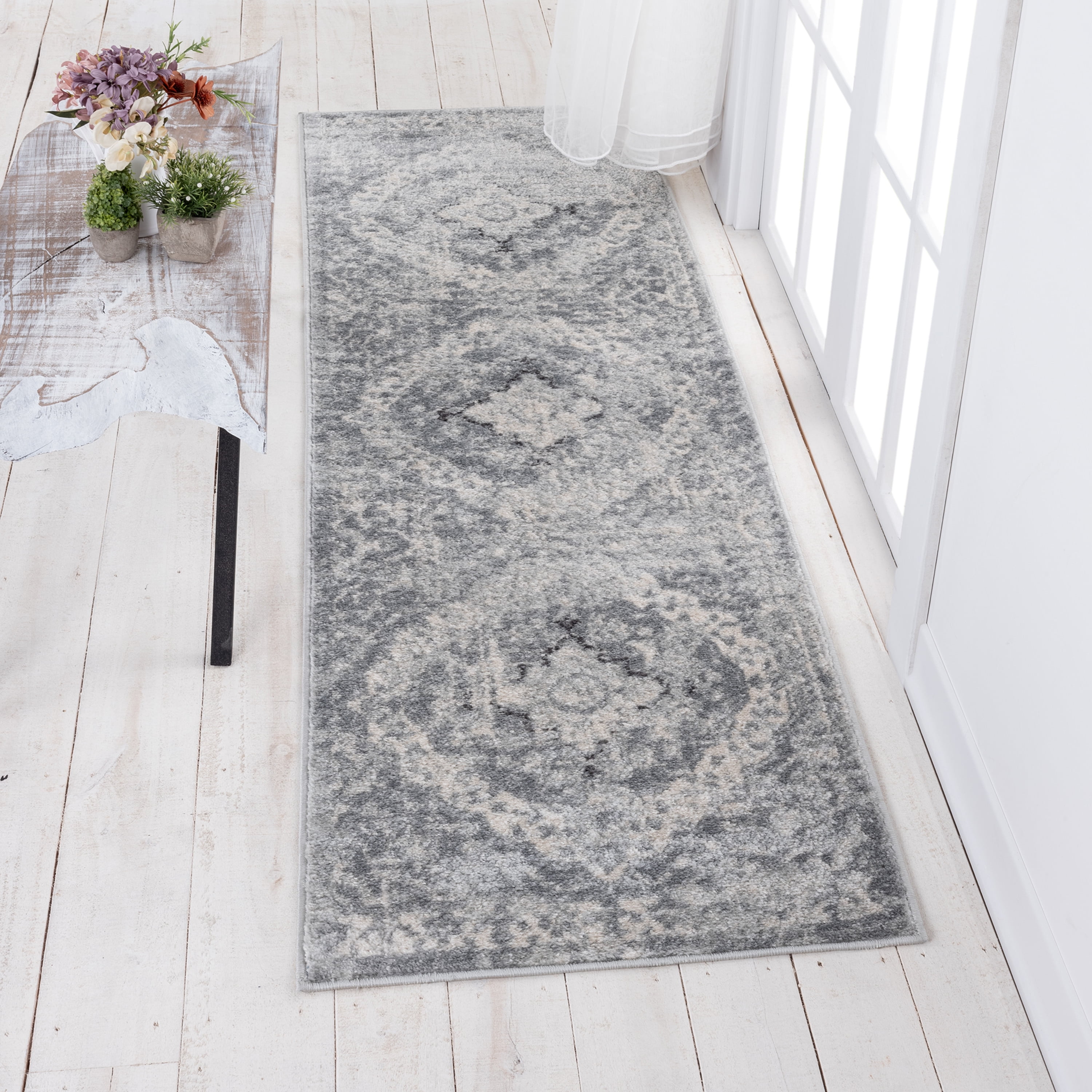 2x8 Modern Gray Runner Rugs for Hallway Indoor Entry, Entryway, Walkway or Kitchen Rug 2'3'' x