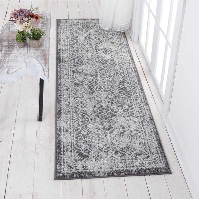 2x8 Modern Gray Runner Rugs for Hallway Indoor Entry, Entryway