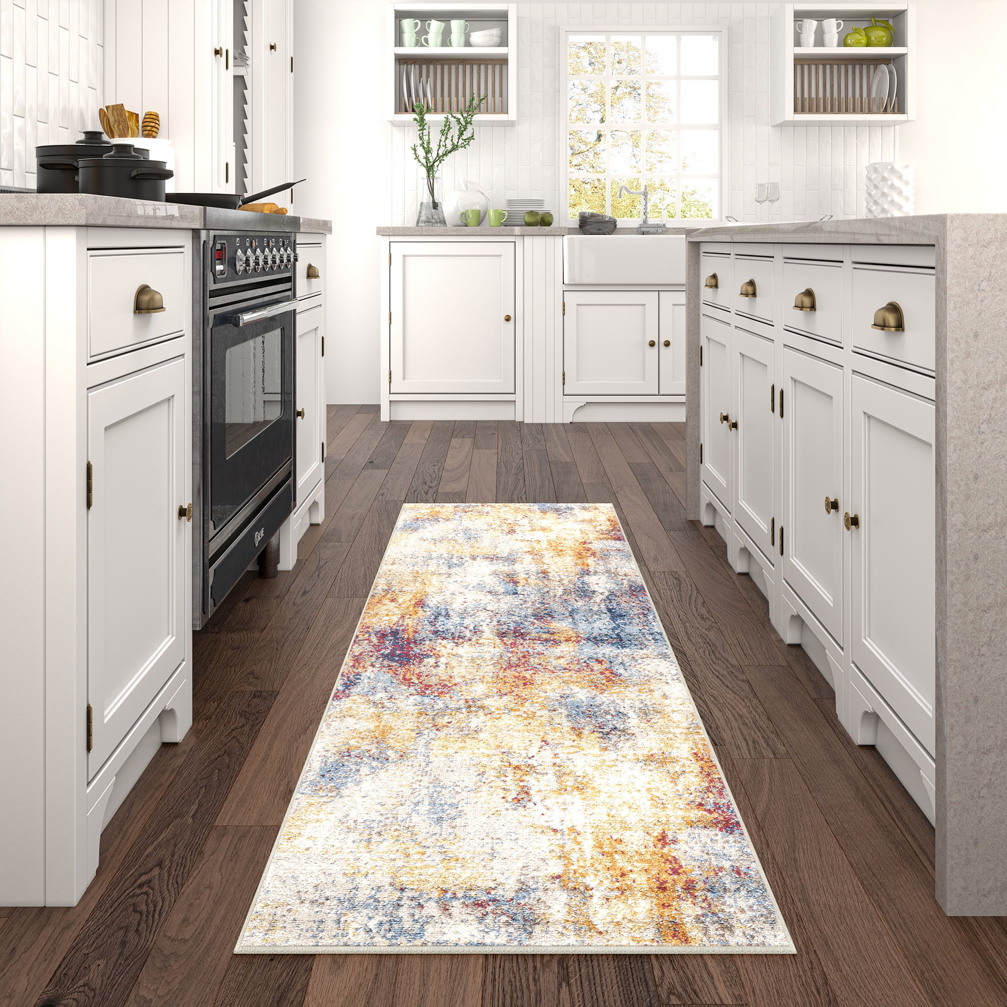 Chelsea Contemporary Abstract 2'3'' x 7'3'' Multicolor Polypropylene Indoor Runner Rug, 2' x 7'