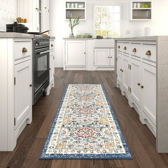 Chelsea Transitional Oriental 2'3'' x 7'3'' Navy and Gold Polypropylene Indoor Runner Rug, 2' x 7'