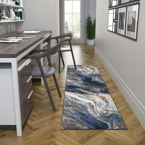 2x8 Modern Navy Runner Rugs for Hallway | Indoor Entry, Entryway, Walkway or Kitchen Rug 2'3'' x 7'3''