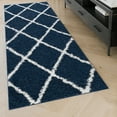 thumbnail image 1 of Jersey Shag Contemporary Diamond Navy and White Polypropylene Indoor Runner Rug, 2'x8' Rectangle, 1 of 9