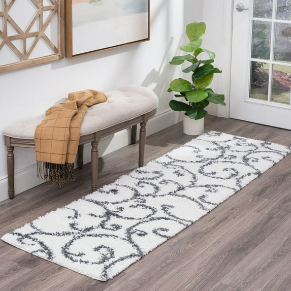 Bliss Rugs Transitional Floral 2'3'' x 7'3'' White and Gray Polypropylene Indoor Runner Rug, 2'3'' x 7'3''