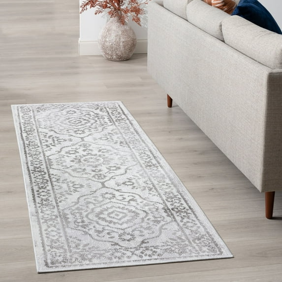 2x8 Modern White Runner Rugs for Hallway | Indoor Entry, Entryway, Walkway or Kitchen Rug 2'3'' x 7'3''