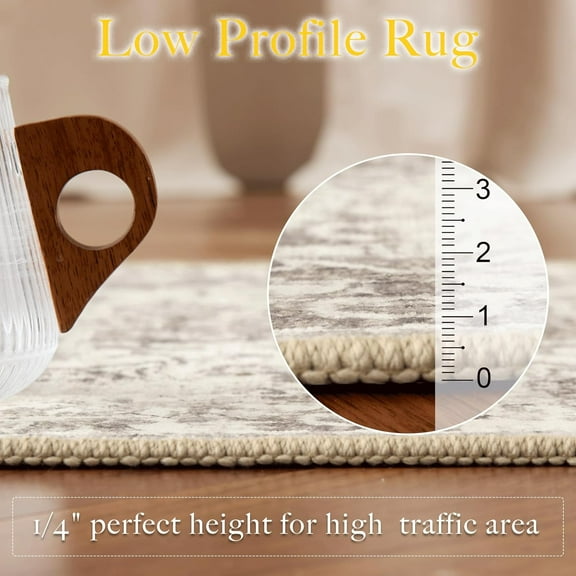 2' x 8' Vintage Hallway Rug Beige Tan Washable Rug Bohemian Low Pile Kitchen Non Slip Rug Soft Faux Wool Carpet Mat Bathroom Laundry Bedroom Dining Room