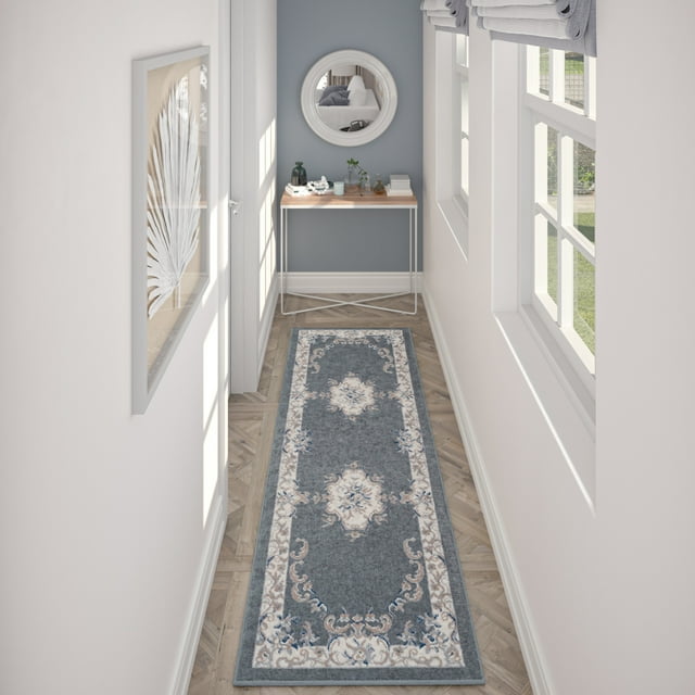 2x8 Traditional Gray Runner Rugs for Hallway Indoor Entry, Entryway