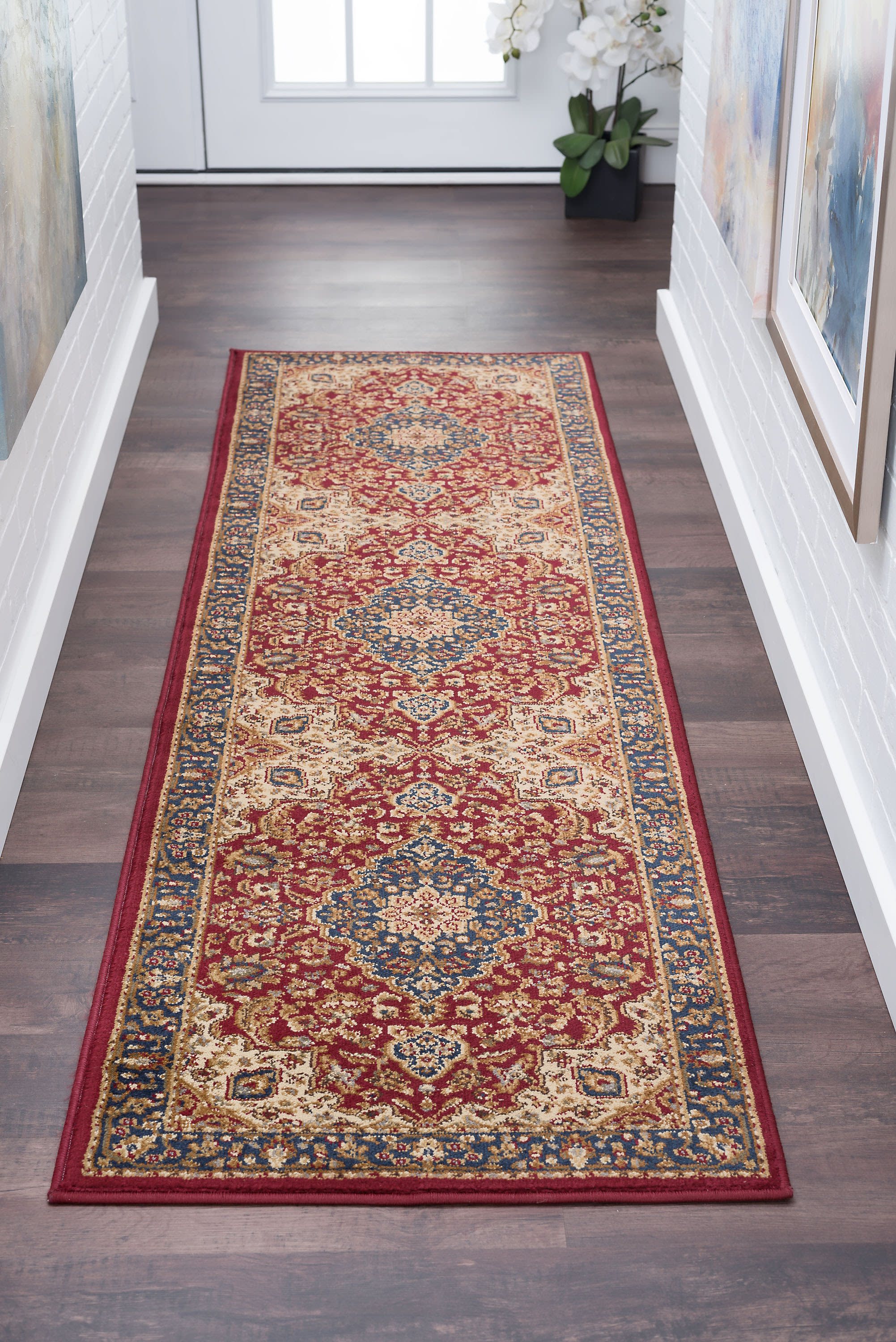 2x8 Transitional Red Runner Rugs for Hallway Indoor Entry, Entryway