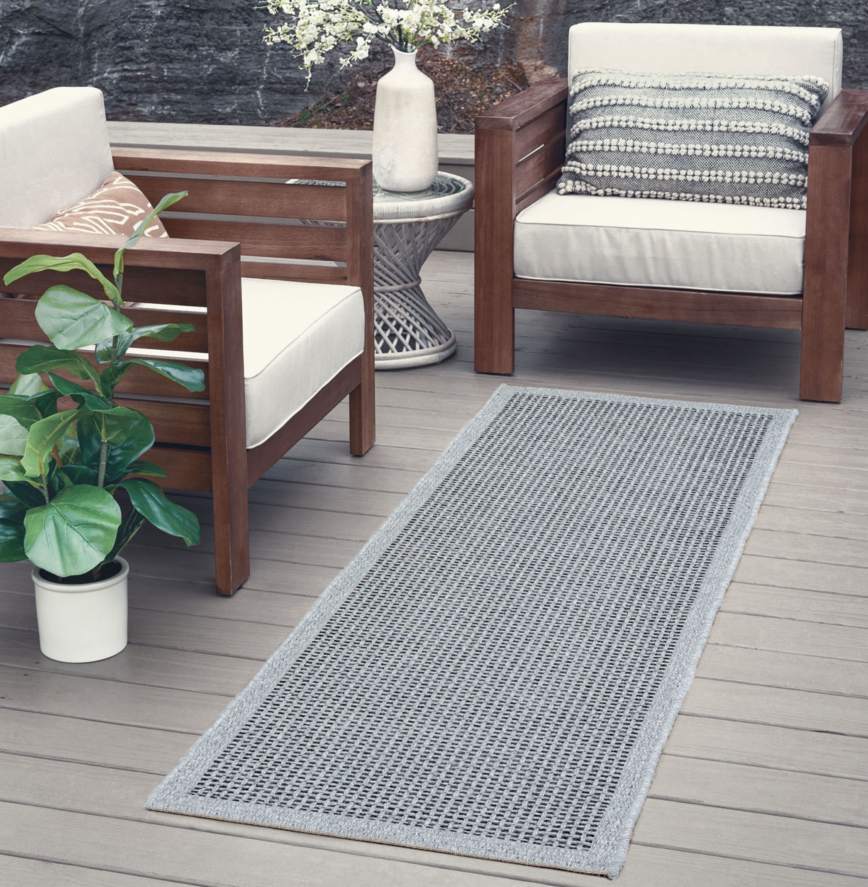 2x8 Water Resistant, Indoor Outdoor Runner Rugs for Patios, Hallway, Entryway, Deck, Porch, Balcony or Kitchen | Outside Area Rug for Patio | Charcoal, Solid | Size: 2'3'' x 7'3''