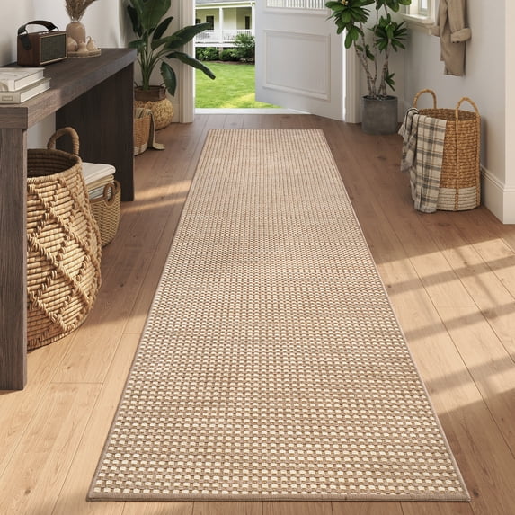 QiCaiJia 2x8 ft Brown Boho Runner Rugs Mat Non Slip Woven Kitchen Runners for Hallways Washable, Soft Long Entryway Laundry Hall Floor Runner Carpet for Indoor Backdoor Bedroom Kitchen Living Room