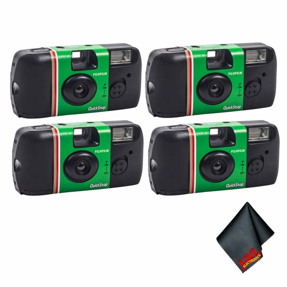 FUJIFILM QuickSnap Flash 400 One-Time-Use Disposable Camera (27 Exposures, 2X 2-Pack) Bundle with Microfiber Cleaning Cloth