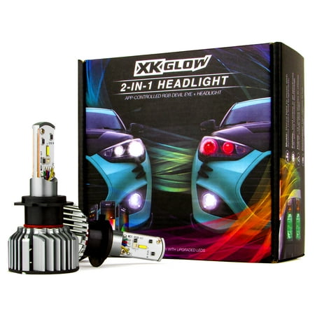 2xH4 - 2nd Gen RGB 2In1 LED Headlight High/Low Beam Bulb Million Color XKCHROME Smartphone App Controlled RGB/LED Headlight Kit