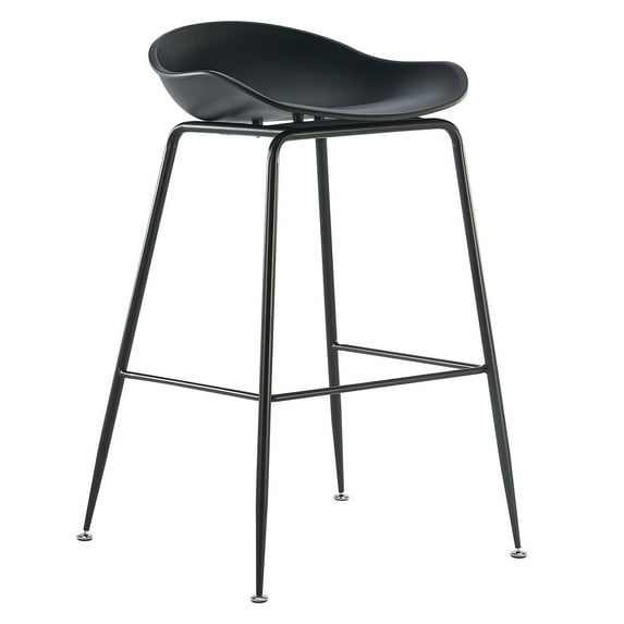 2xhome - Black 28" Seat Height Black Molded Plastic Bar Stool Modern Barstool Counter Stools with Backs and armless Metal Legs, Set of 1, 1 piece