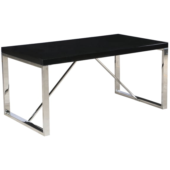 2xhome Black 63 Inches Modern Dining Table or Home Office Desk Table for Computer Laptop Designer White Glossy Chrome Metal Legs, Set of 1, 1 piece