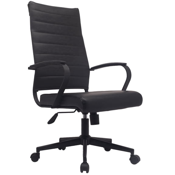 2xhome Black Contemporary Mid Century Modern High Back Tall Ribbed PU Leather Swivel Tilt Adjustable Chair with Back Swivel Wheels Office Conference Room Work Task on Black Base, Set of 1, 1 piece