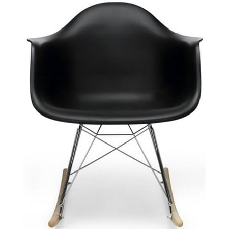2xhome Black Mid Century Molded Shell Designer Plastic Rocking Chair Armchair Arm Chair Patio Lounge Garden Nursery Living Room Rocker Replica Decor DSW Chrome Eiffel, Set of 1, 1 piece