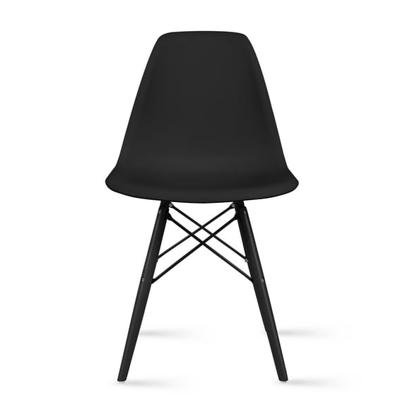 2xhome Black Mid Country Modern Molded Shell Designer Plastic Chair Side No Arms Wheels Armless Dark Wood Wooden Eiffel for Dining Room Bedroom Kitchen Accent Office DSW Desk, Set of 1, 1 piece