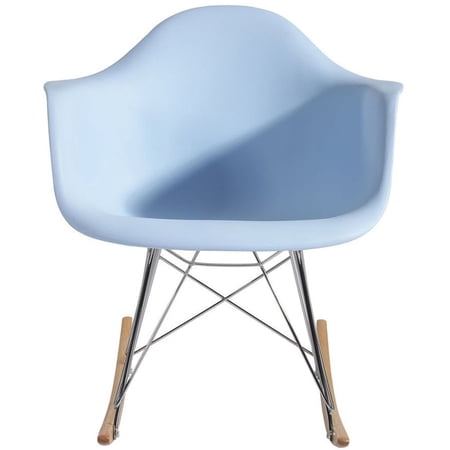 2xhome Blue Mid Century Molded Shell Designer Plastic Rocking Chair Armchair Arm Chair Patio Lounge Garden Nursery Living Room Rocker Replica Decor DSW Chrome Eiffel, Set of 1, 1 piece