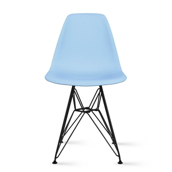2xhome Blue Mid Century Modern Vintage Molded Shell Assembled Chair Chrome Wire Black Metal Eiffel Side Armless No Arms With Back DSW for Desk Work Office Dining Living Kitchen, Set of 1, 1 piece