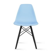 2xhome Blue Mid Country Modern Molded Shell Designer Plastic Chair Side No Arms Wheels Armless Dark Wood Wooden Eiffel for Dining Room Bedroom Kitchen Accent Office DSW Comfortable Desk