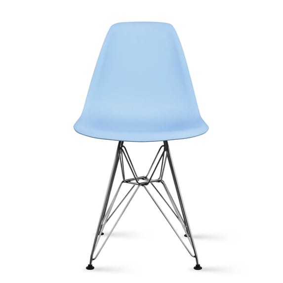 2xhome - Blue - Side Chair Chromed Wire Legs Eiffel Legs Dining Room Chair - Lounge Chair No Arm Arms Armless Less Seat Wooden Wood leg Wire Leg Dowel Leg, Set of 1, 1 piece
