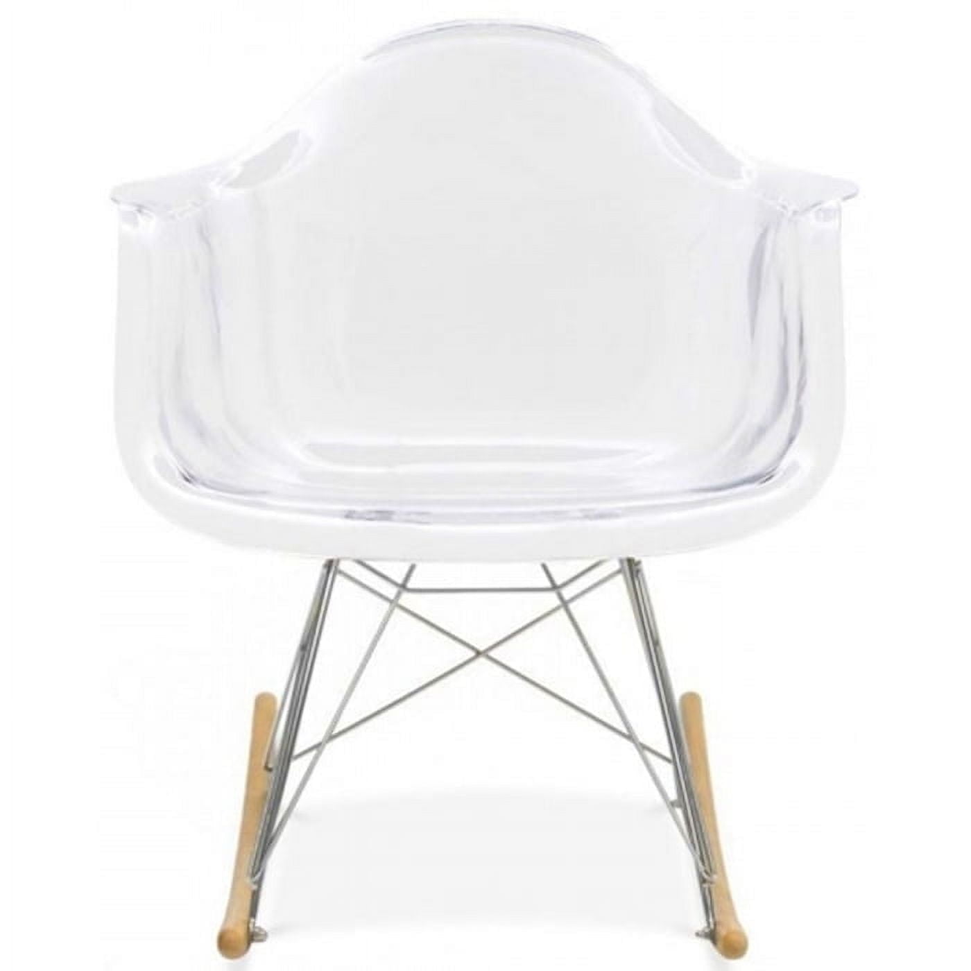 2xhome Clear Mid Century Modern Molded Shell Designer Plastic Rocking Chair Armchair Arm Chair Patio Lounge Garden Nursery Living Room Rocker Replica Decor DSW Chrome Eiffel, Set of 1, 1 piece