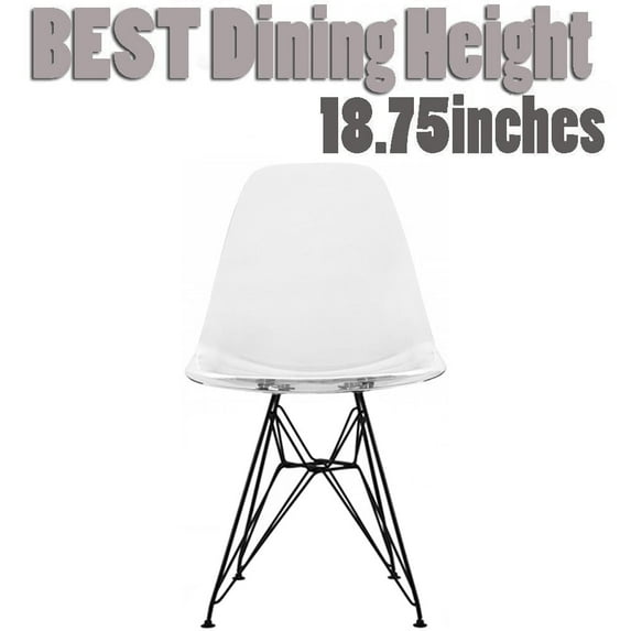 2xhome Clear Mid Century Modern Vintage Molded Shell Assembled Chair Chrome Wire Black Metal Eiffel Side Armless With Back DSW for Desk Work Office Dining Living Kitchen Bedroom, Set of 1, 1 piece