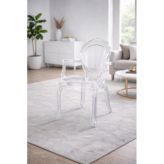 2xhome Clear Transparent Modern Ghost Chair Armchair Vanity Dining Room Lounge Acrylic Molded Mirrored Furniture Desk Vanity Dining With Arms Armchair Accent Desk Work Room Office, Set of 1, 1 piece