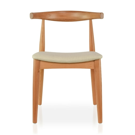 2xhome Contemporary Farmhouse Real Solid Wood Cloth Cushion Seat Dining Chair, Elbow Side Chair (Natural-Beige Seat), Set of 1, 1 piece