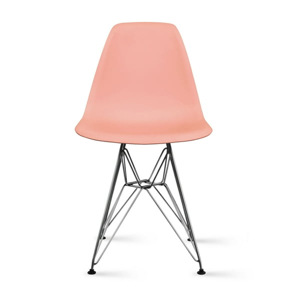 2xhome Coral Pink Desk Chair Mid Century Industrial Plastic Molded Shell Chair Chrome Wire Metal Eiffel Side Armless No Arms DSW for Work Office Living Kitchen Bedroom, Set of 1, 1 piece