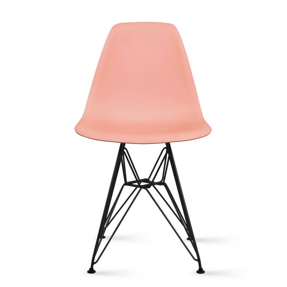 2xhome Coral Pink Mid Century Molded Shell Chair Chrome Wire Black Metal Eiffel Side Armless No Arms With Back DSW for Desk Work Office Dining Living Kitchen Bedroom Contemporary, Set of 1, 1 piece