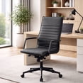thumbnail image 1 of 2xhome Designer Boss PU Leather with Arms wheels Swivel Tilt Adjustable Executive Mid Century Office Chair High Back Ribbed Modern Work Task Computer Black Desk Chair on Black Base, Set of 1, 1 piece, 1 of 16