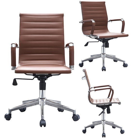 2xhome Ergonomic Executive Chair Mid back PU Leather With Arm Rest Tilt Adjustable Height With Wheels Arms Ergonomic Swivel Task Lumbar Support Mid Century, Set of 1, 1 piece