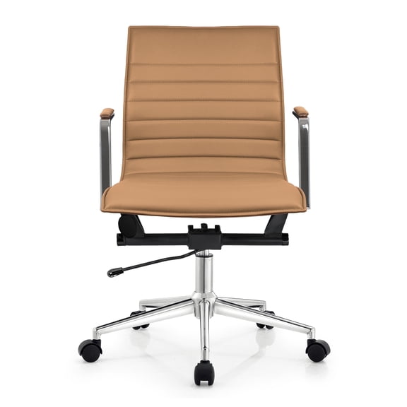 2xhome Modern Office Desk Chair | PU Leather Ribbed Back | Adjustable Height, Tilt Lock, Tan, Set of 1, 1 piece