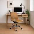 thumbnail image 1 of 2xhome Modern Office Desk Chair | PU Leather Ribbed Back | Adjustable Height, Tilt Lock, Tan, Set of 1, 1 piece, 1 of 13
