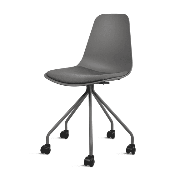 2xhome Ergonomic Office Armless Task Chairs with Wheels Plastic Fabric Padded Seat Curved Round Metal Wire Legs for Home Office, Set of 1, 1 piece