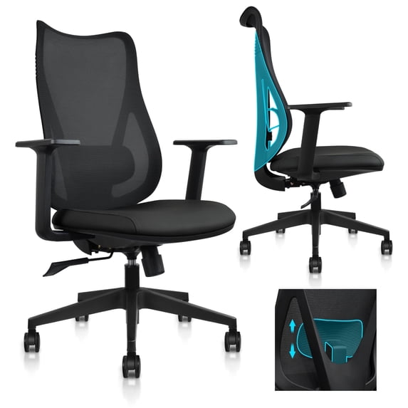 2xhome Ergonomic Office Desk Chair High Back Mesh | Adjustable Lumbar Support, Black, Set of 1, 1 piece