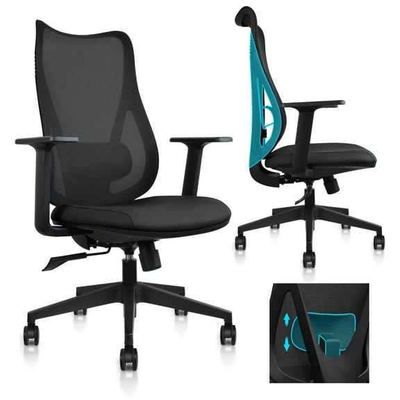 2xhome Ergonomic Office Desk Chair High Back Mesh | Adjustable Lumbar Support, Black, Set of 1, 1 piece