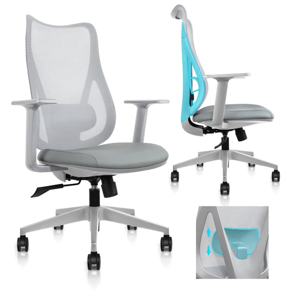 2xhome Ergonomic Office Desk Chair High Back Mesh | Adjustable Lumbar Support, Light Gray, Set of 1, 1 piece