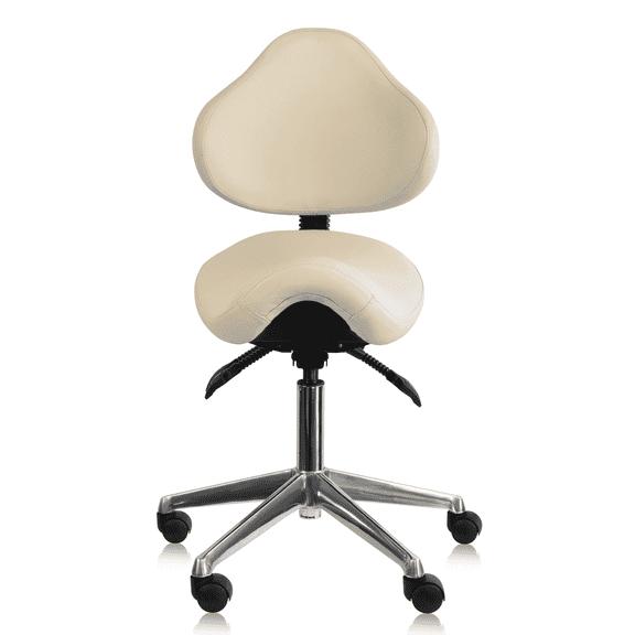 2xhome Ergonomic Saddle Stool with Back and Padded Seat, Tilt Height Adjustable Swivel Chair for Office or Medical Clinic, Beige, Set of 1, 1 piece
