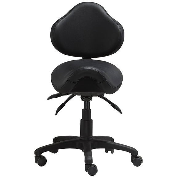 2xhome Ergonomic Saddle Stool with Back and Padded Seat, Tilt Height Adjustable Swivel Chair for Office or Medical Clinic, Black, Set of 1, 1 piece