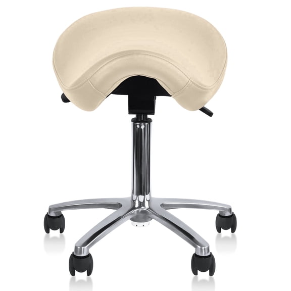 2xhome Ergonomic Rolling Saddle Stool, Adjustable Height Task Chair with PU Leather Padded Seat for Medical, Dental, Office, Salon, and Drafting Use, Beige