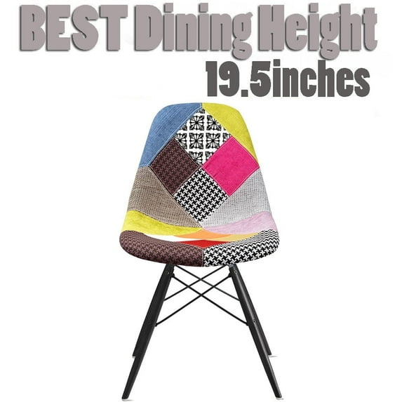 2xhome - Fabric Patchwork Ann - Multi Color Side Black Dark Wood Legs Eiffel Dining Room Chair - Lounge Chair No Arm Armless Less Chair Seats, Set of 1, 1 piece