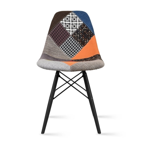 2xhome - Fabric Patchwork Sam - Multi Color Side Black Dark Wood Legs Eiffel Dining Room Chair - Lounge Chair No Arm Armless Less Seat, Set of 1, 1 piece