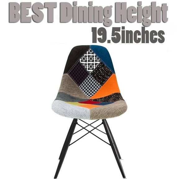 2xhome - Fabric Patchwork Sam - Multi Color Side Black Dark Wood Legs Eiffel Dining Room Chair - Lounge Chair No Arm Armless Less Seat, Set of 1, 1 piece