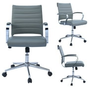 2xhome Gray Modern Contemporary Tan Brown Mid Back Ribbed PU Leather Swivel Tilt Adjustable Chair Manager Office Conference Room Work Task Computer Ribbed Desk Wheels Arms, Set of 1, 1 piece