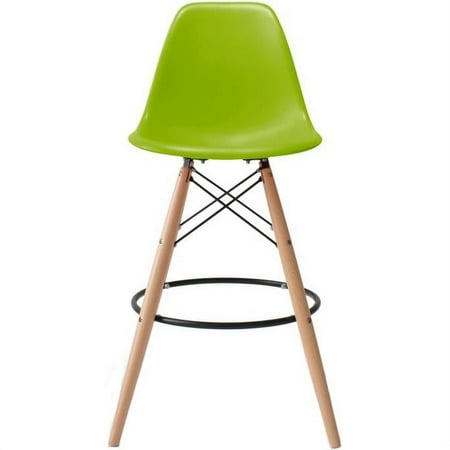 2xhome Green 25" Seat Height Countertop Plastic Eiffel Natural Wood Bar Stool With Back Rest
