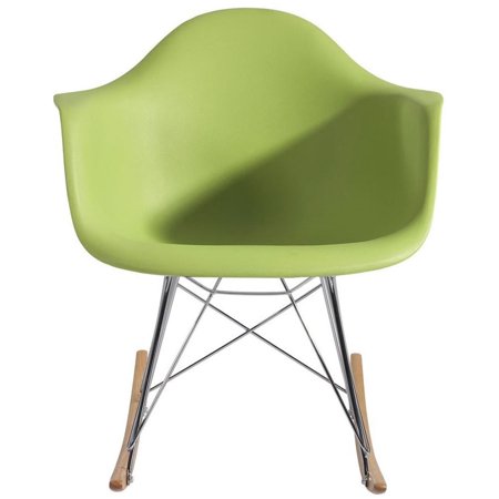 2xhome Green Mid Century Molded Shell Designer Plastic Rocking Chair Armchair Arm Chair Patio Lounge Garden Nursery Living Room Rocker Replica Decor DSW Chrome Eiffel, Set of 1, 1 piece