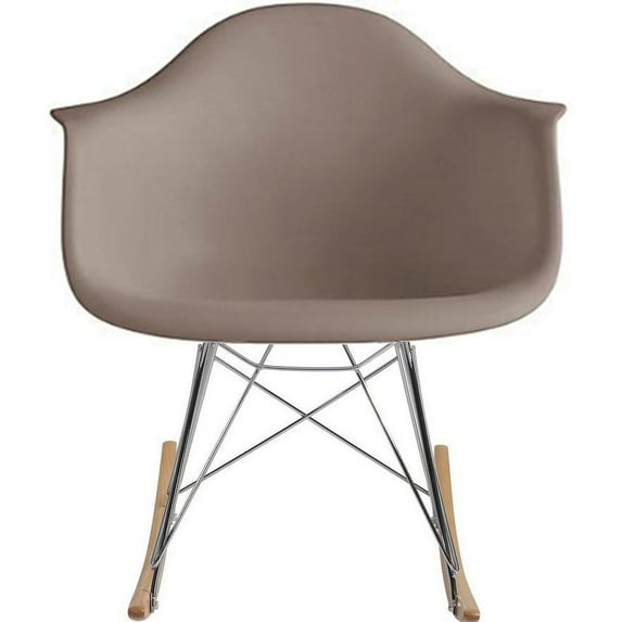 2xhome Grey Mid Century Molded Shell Designer Plastic Rocking Chair Armchair Arm Chair Patio Lounge Garden Nursery Living Room Rocker Replica Decor DSW Chrome Eiffel, Set of 1, 1 piece