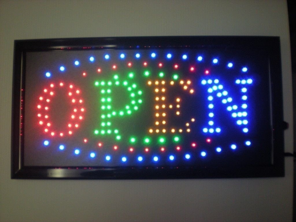 2xhome LED Open Sign 6 Line – High Visibility, Multi-Color, Animated Neon Light with Motion Effects, On/Off Switch, Chain for Business Displays (19" x 10")