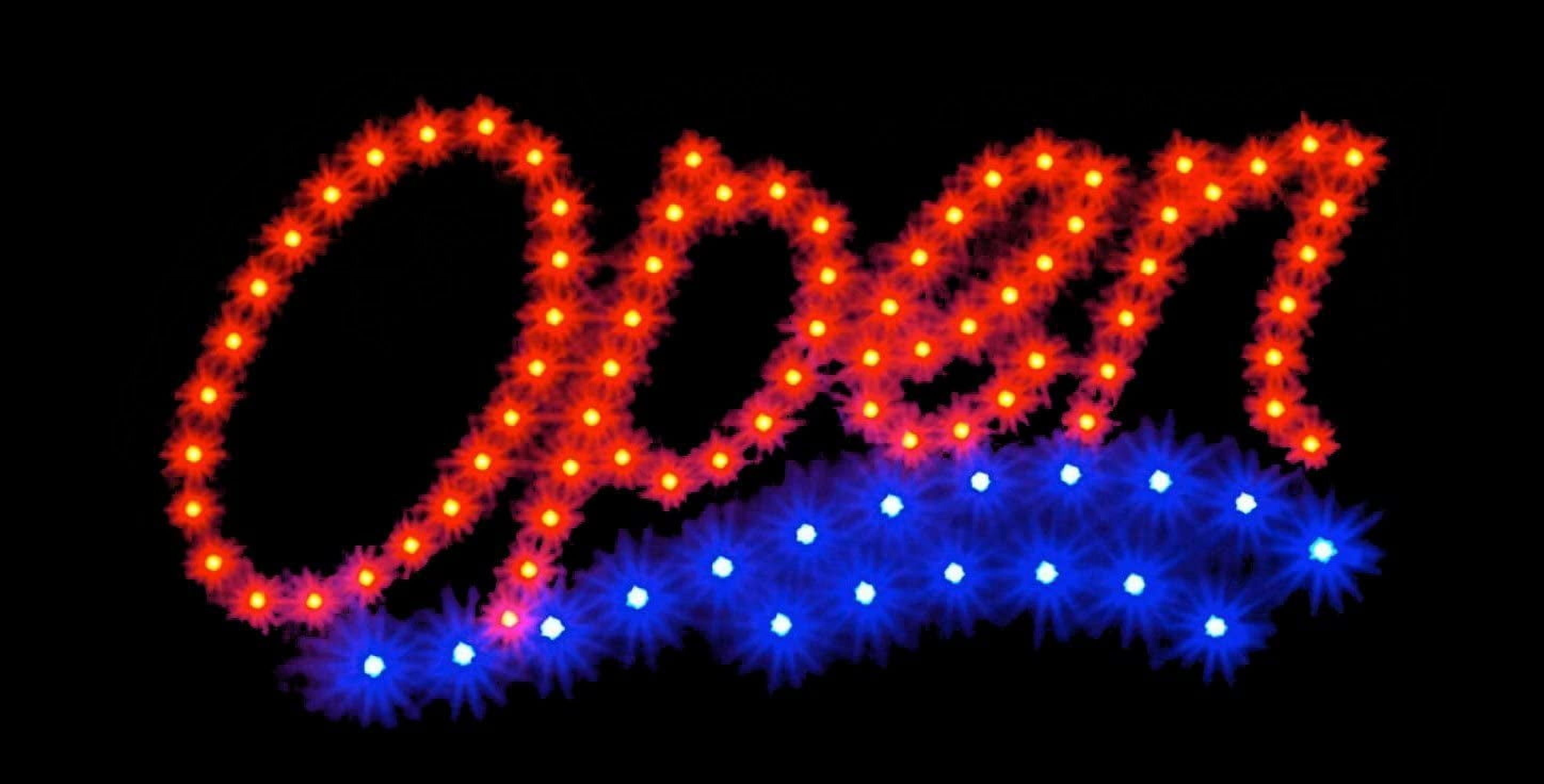 2xhome LED Open Sign – High Visibility, Multi-Color, Animated Neon Light with Motion Effects, On/Off Switch, Chain for Business Displays (19" x 10")
